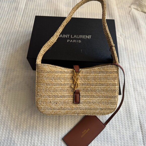 Saint Laurent Brown Le 5 à 7 Raffia Shoulder Bag - Picture 12 of 12